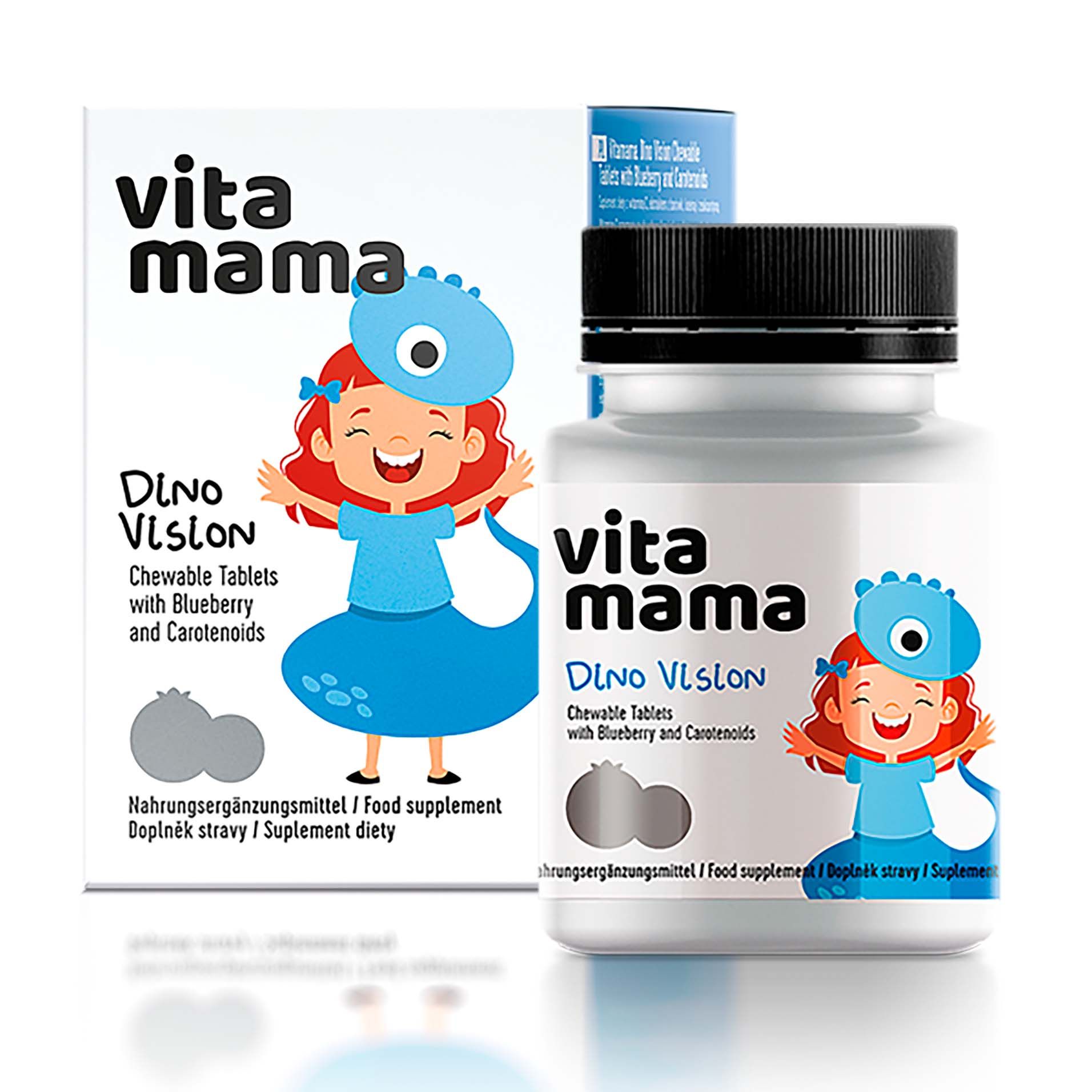 Integratore alimentare Vitamama - Dino Vision Chewable Tablets with Blueberry and Carotenoids