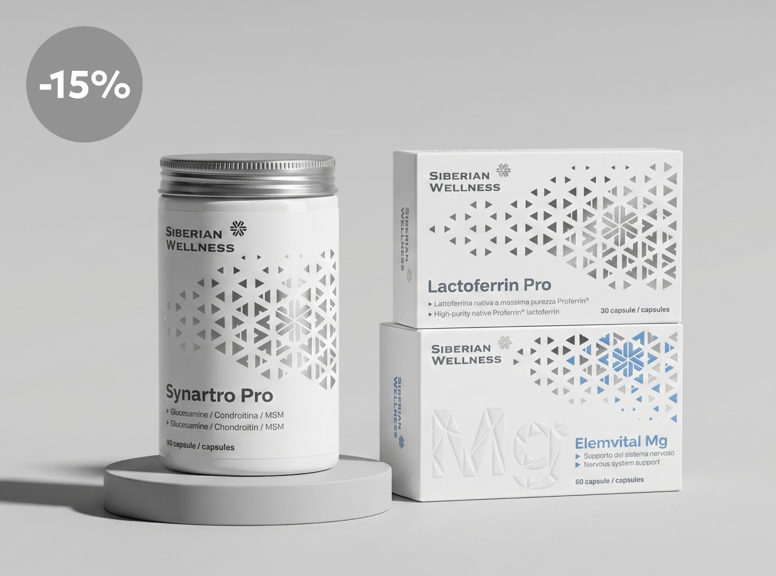 Buy any three products from Lactoferrin Pro, Elemvital Mg, and Synartro Pro and get 15% off! 